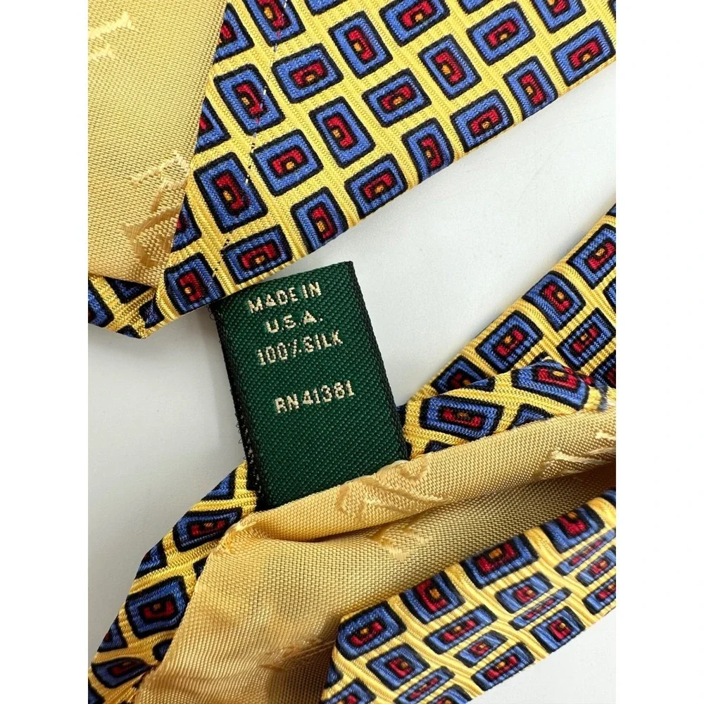 Lauren Ralph Lauren‎ Tie Mens Geometric Medallion Silk Necktie Gold One Size